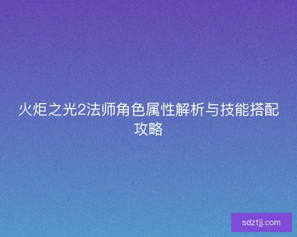 火炬之光2法师角色属性解析与技能搭配攻略